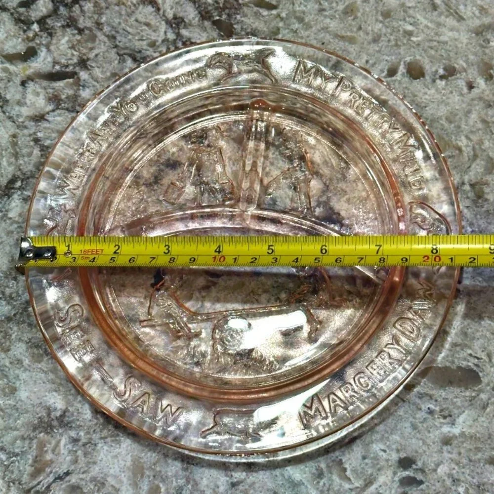 Childs Pink Depression Glass Plate 8.5 Inch Margery Daw Divided 1930S Jack Jill